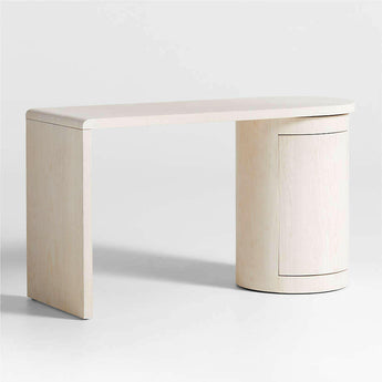 Twist Whitewashed Ash Wood Rotating Small Desk with Storage.
