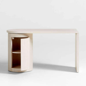 Twist Whitewashed Ash Wood Rotating Small Desk with Storage.