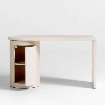 Twist Whitewashed Ash Wood Rotating Small Desk with Storage.