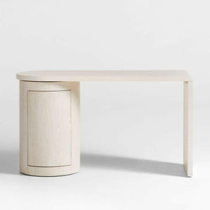 Twist Whitewashed Ash Wood Rotating Small Desk with Storage.