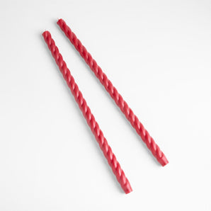 Twisted Cranberry Taper Candles, Set of 2