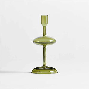 Venezia Olive Green Glass Taper Candle Holder