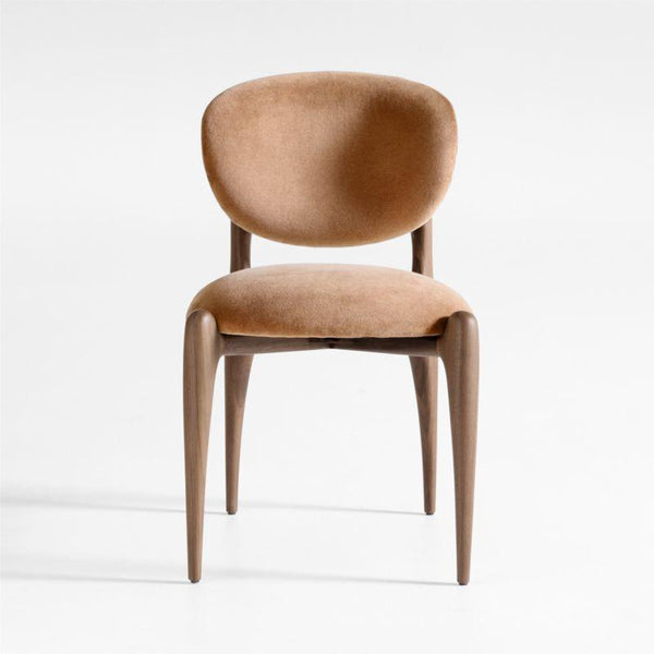 Silla de comedor auxiliar de madera de nogal y terciopelo Via