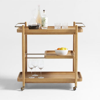 Vitae 36" Natural Solid Elm Wood Bar Cart with Removable Tray.