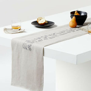 Natural Lin embroidered Leaf Runner 90".