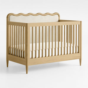 Baby Waveland Oak Wood and Upholstered Performance Stripe Convertible Baby