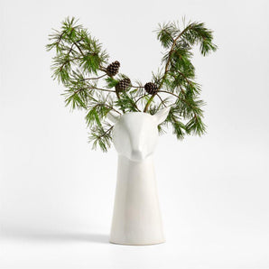 Jarrón de cabeza de ciervo de cerámica blanca de 15"