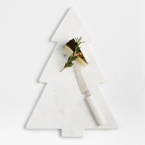 Marble Holiday Tree Cheese Board with Knife