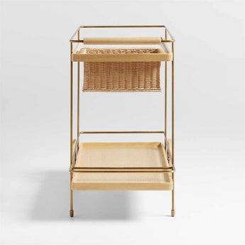 Wicker Park Natural Oak Wood and Marble Bar Cart.
