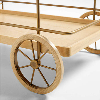 Wicker Park Natural Oak Wood and Marble Bar Cart.