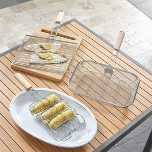 Mesh Grill Basket with Wood Handle