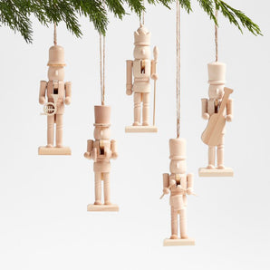 Wood Nutcracker Christmas Tree Ornaments Set of 5