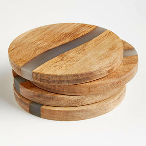 Wood and Resin Coasters, Set of 4.