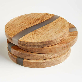 Wood and Resin Coasters, Set of 4.
