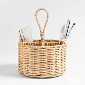 Woven Fiber Flatware Caddy with Handle