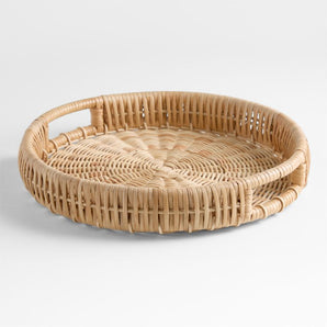 Woven Wicker Round Tray with Handles