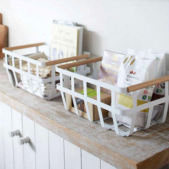 Yamazaki Tosca White Dual-Handle Storage Basket.
