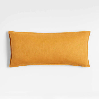 Amber 36"x16" Laundered Linen Throw Pillow with Feather Insert.