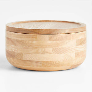 Arla Ash Wood Round Serving Bowl with Portable Lid.