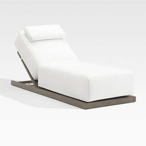 Ashore Grey Solid Mahogany Wood Outdoor Chaise Lounge with White Cushions