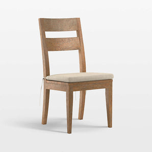 Basque Light Brown Wood Side Chair with Natural Cushion