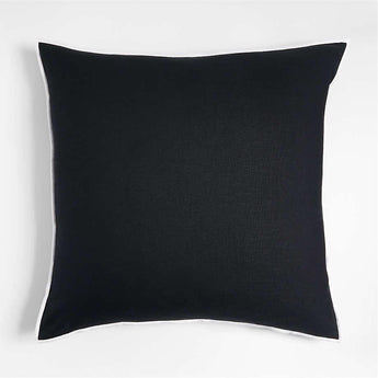 Black and White 23" Merrow Stitch Organic Cotton Pillow with Down-Alternative Insert.
