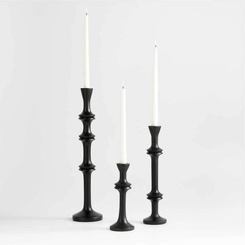 Century Black Acacia Wood Taper Candle Holder 9.25".