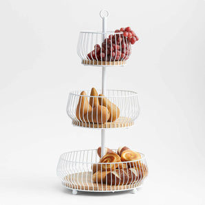 Cora White and Wood 3-Tier Fruit Basket