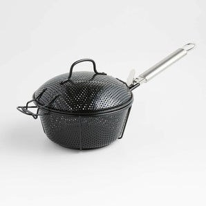Crate & Barrel Outdoor Round Non-Stick BBQ Grill Basket with Lid