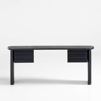 Gallerie 72.25" Black Oak Wood Curved Desk with Drawers.