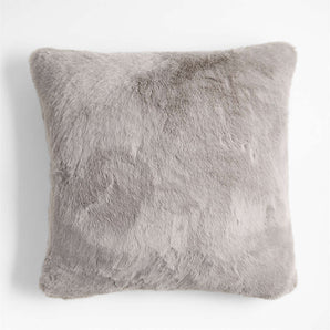 Glacial Grey Faux Fur 23"x23" Throw Pillow with Down-Alternative Insert