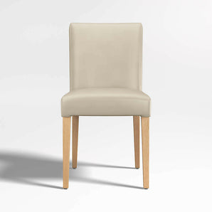 Lowe Bone Leather Dining Chair with Natural Wood Legs.