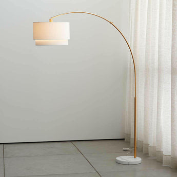 Meryl Arc Brass Floor Lamp with White Shade.