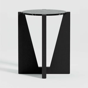 Miro Black Marble Round End Table with Black Ebonized White Oak Wood Base.