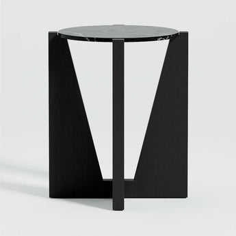 Miro Black Marble Round End Table with Black Ebonized White Oak Wood Base.