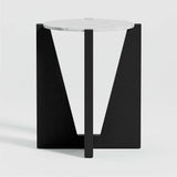 Miro Black Marble Round End Table with Black Ebonized White Oak Wood Base.