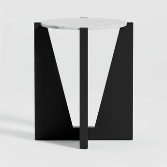 Miro Black Marble Round End Table with Black Ebonized White Oak Wood Base.
