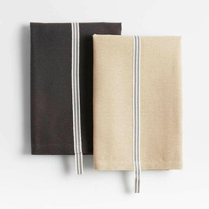 Oslo Natural & Grey Cotton Dish Towels, Set of 2