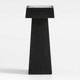 Seriana Charcoal Oak Wood and Marble Square Pedestal End Table.