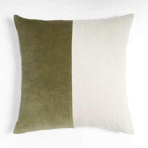 Ska Colorblock  Velvet Linen Pillow with Down-Alternative Insert 23"