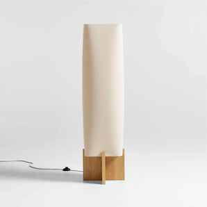 Toro Wood Floor Lamp with Woven Shade.