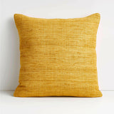 Yellow 20"x20" Cotton Sari Silk Throw Pillow with Feather Insert.