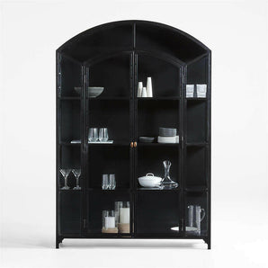 Ventana Wide Black Glass and Metal Display Storage Cabinet