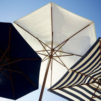 9' Round Sunbrella ® Cabana Stripe Navy Outdoor Patio Umbrella Canopy.