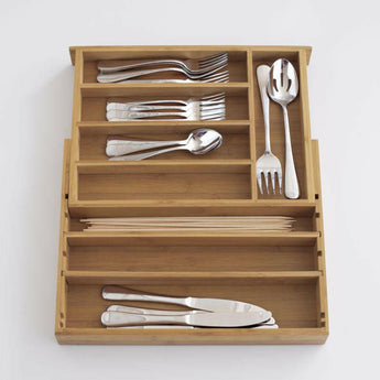Expandable Bamboo Flatware Tray.