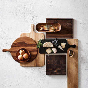 Tondo Natural Wood Round Serving Board with Handle.