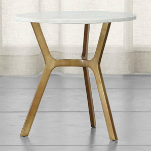 Elke Round Marble End Table with Brass Base