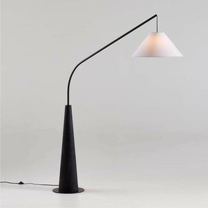 Gibson Black Hanging Arc Floor Lamp with White Shade
