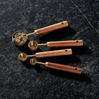 Acacia Wood and Gold Measuring Spoons, Set of 4.