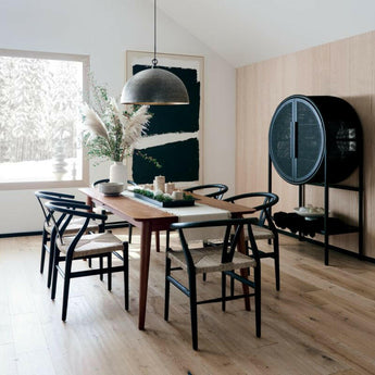 Crescent Black Wood Wishbone Dining Chair.